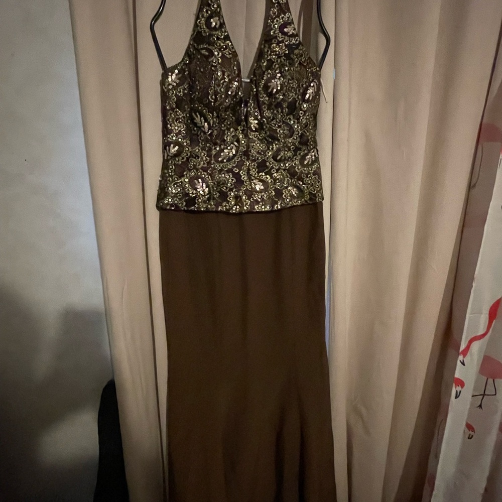 Alyce Design Backless Brown and Gold Dress
